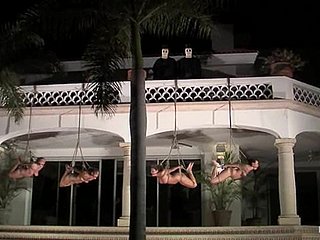 Tres chicas atadas se humillan en un césped altas horas de la noche.