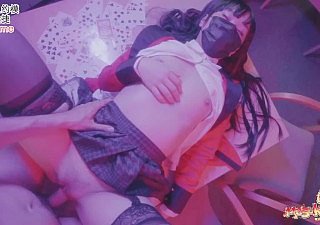 Yumeko Kakegurui错了，没有内裤没有避孕套Raw Dick，cussy和cum用大嘴喝酒